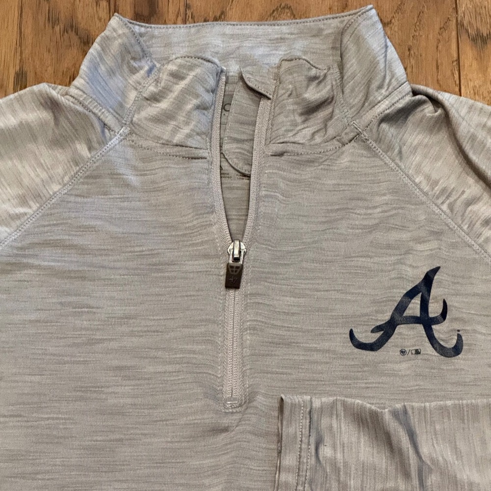 47‎ Brand Atlanta Braves Mens Small Gray Quarter Zip Pullover Space Dye Shirt